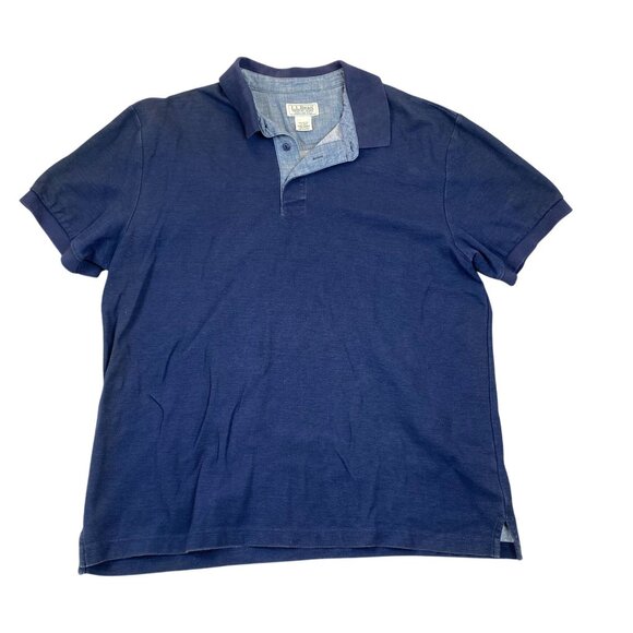 L.L.Bean Men's Polo Shirt Large Blue Short Sleeve Casual Basic Cotton - Picture 1 of 10